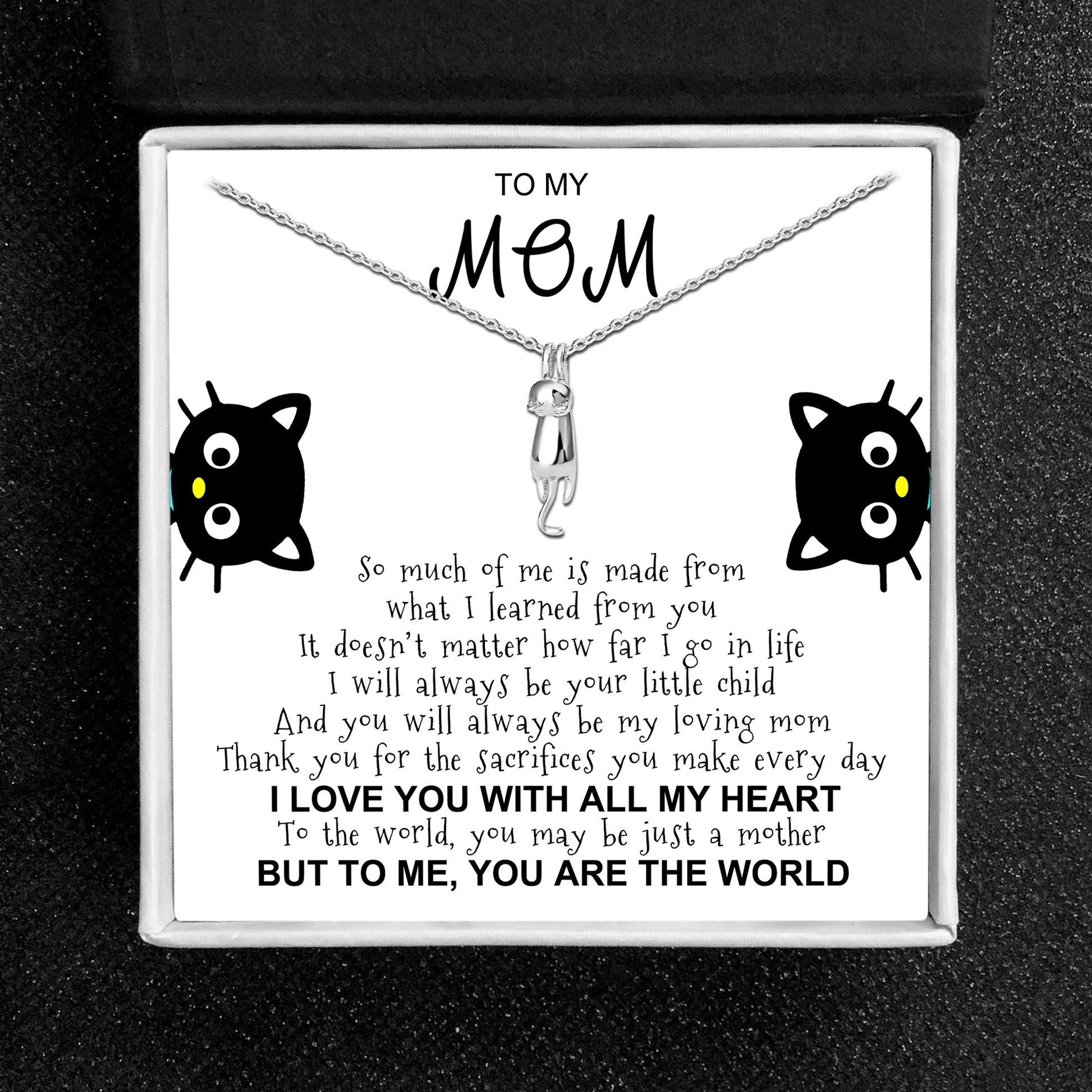 Hanging Cat Necklace Mom Greeting Card Sterling Silver Gift for Women Ginger Lyne Collection - Mom-07 - Mom-007