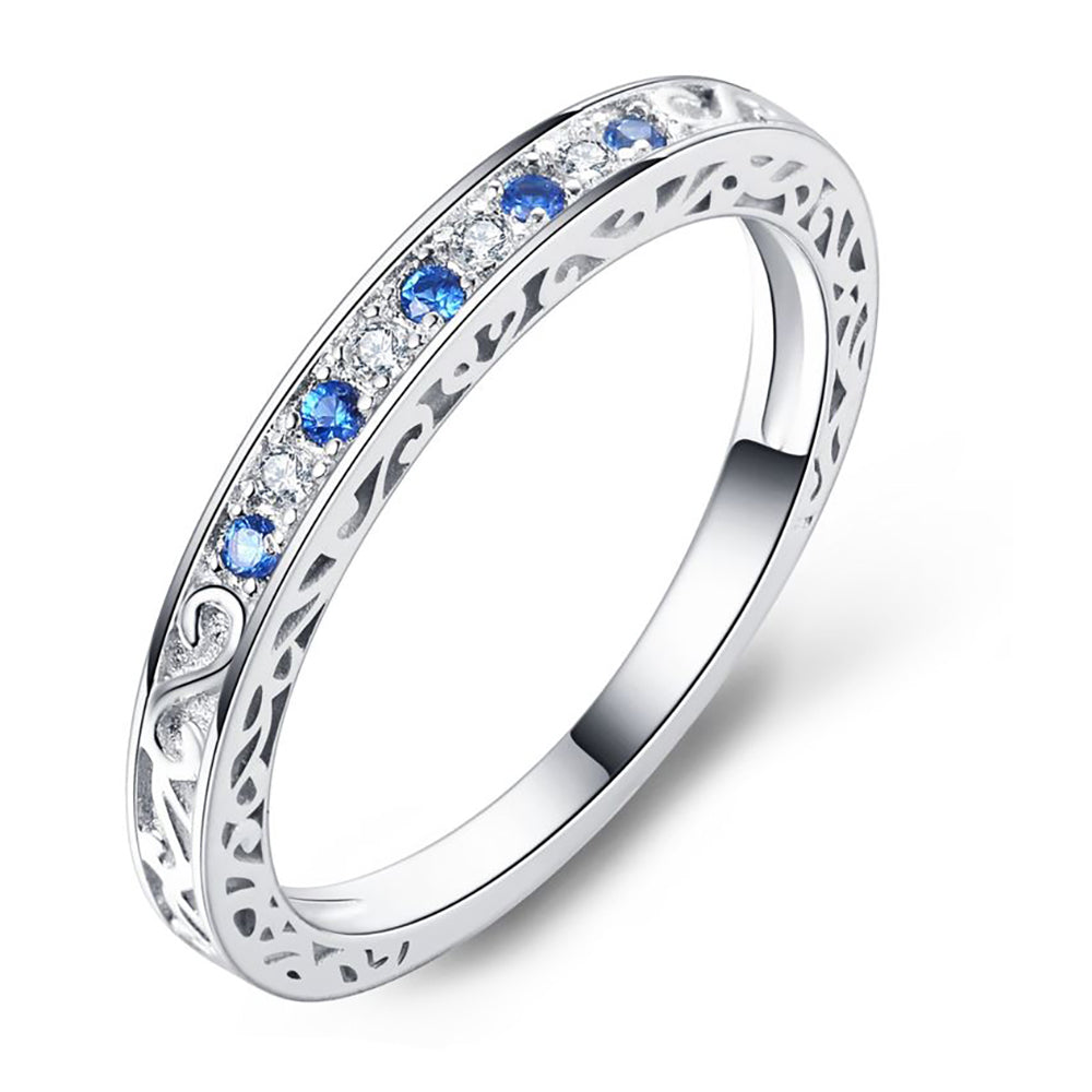 Cynthia Clear Cz Sterling Silver Anniversary Ring Wedding Band Women Ginger Lyne Collection - Blue,6