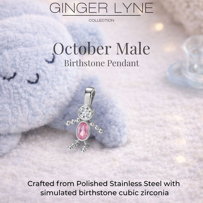 Birthstone Family Pendant for Mom by Ginger Lyne Stainless Steel Cubic Zirconia Charms For Grandma Necklace_Male-October-Silver-3