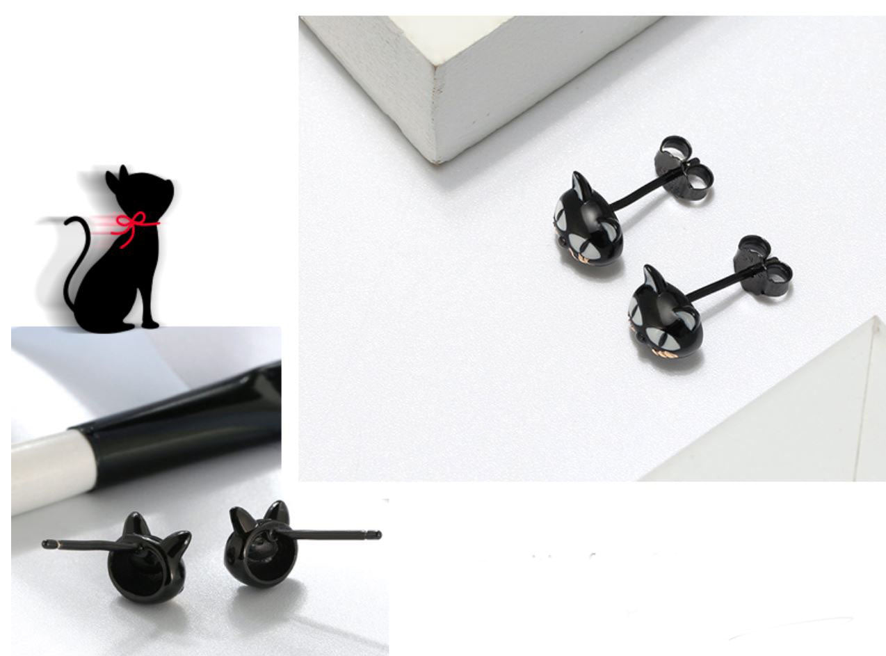 Ginny Black Cat Kitty Stud Earring Sterling Silver Girls Ginger Lyne Collection