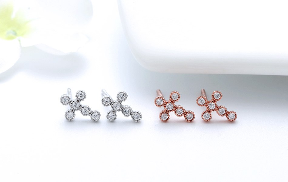 Religious Cross Stud Earrings for Women Cz Sterling Silver Ginger Lyne Collection - Silver