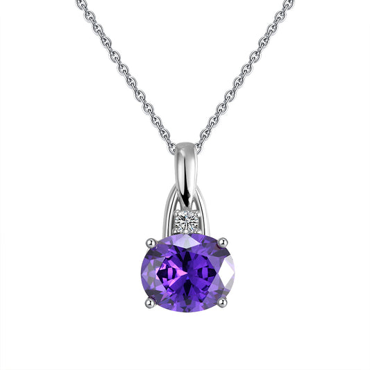 Oval Pendant Necklace for Women Purple Cz Sterling Silver Ginger Lyne Collection