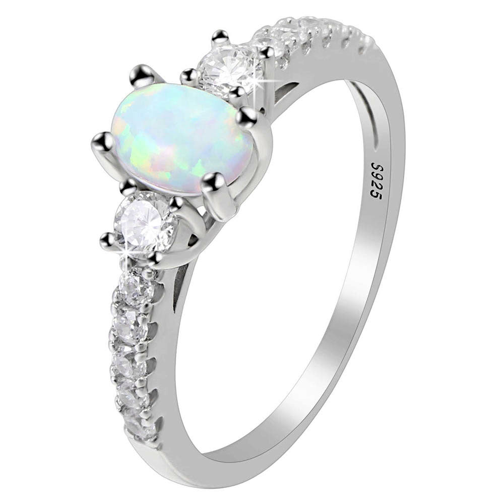 Emil Fire Opal Sterling Silver Cz Engagement Ring Womens Ginger Lyne Collection - White,5