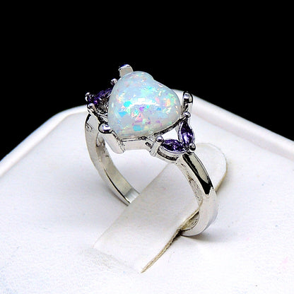 Milana Statement Ring Purple Cz Heart Fire Opal for Women Ginger Lyne Collection