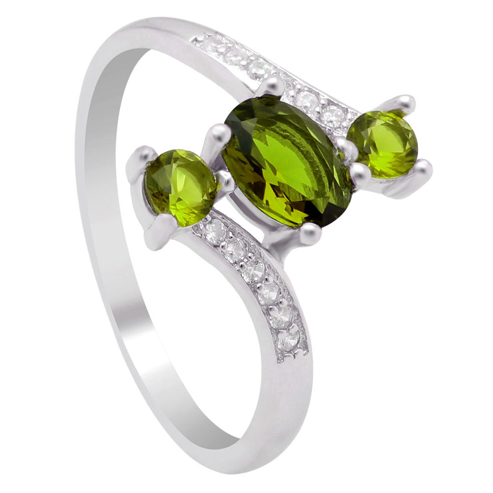 Birthstone Statement Ring 3 Stone Sterling Silver Cz Women Ginger Lyne Collection - Olive Green,10