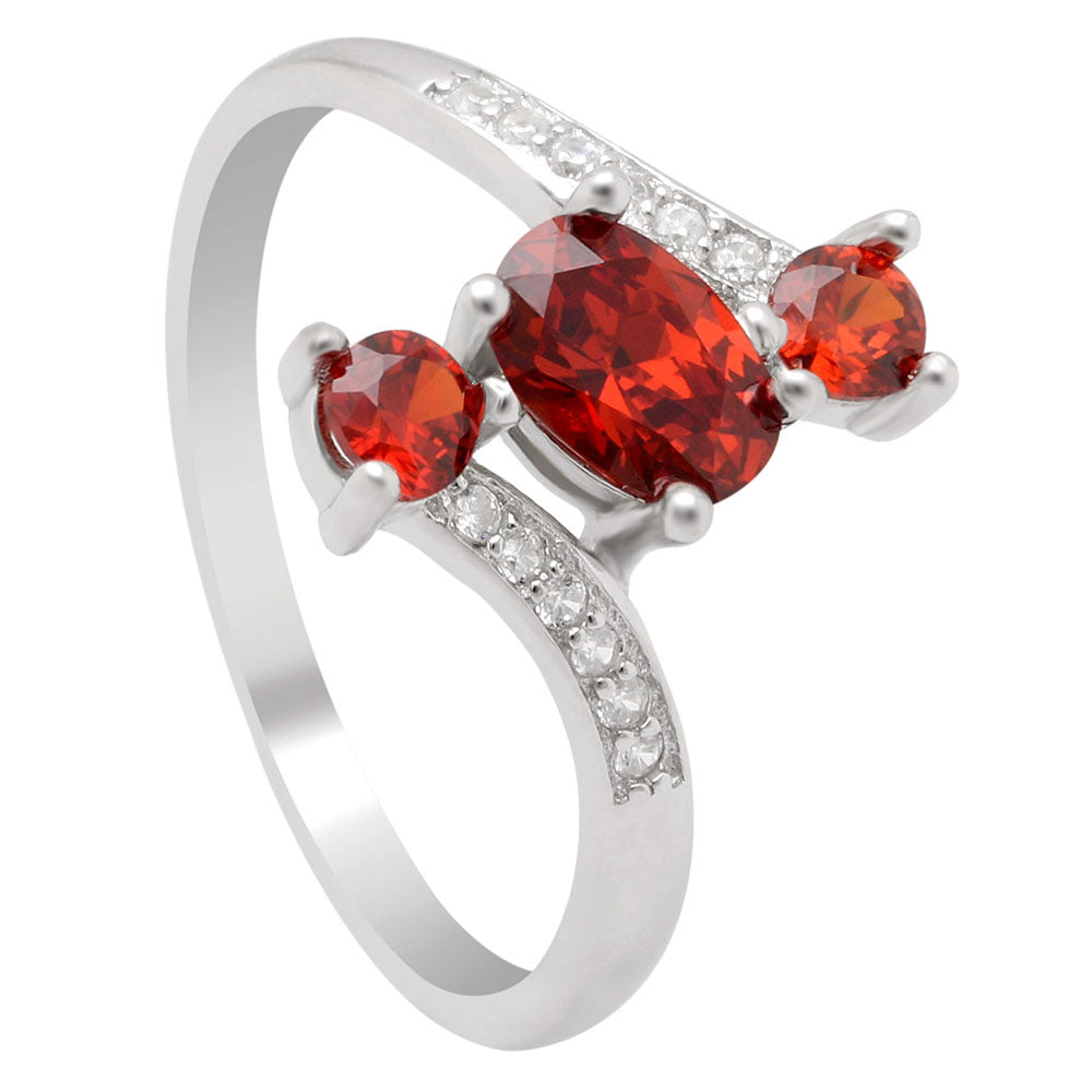 Birthstone Statement Ring 3 Stone Sterling Silver Cz Women Ginger Lyne Collection - Red,5