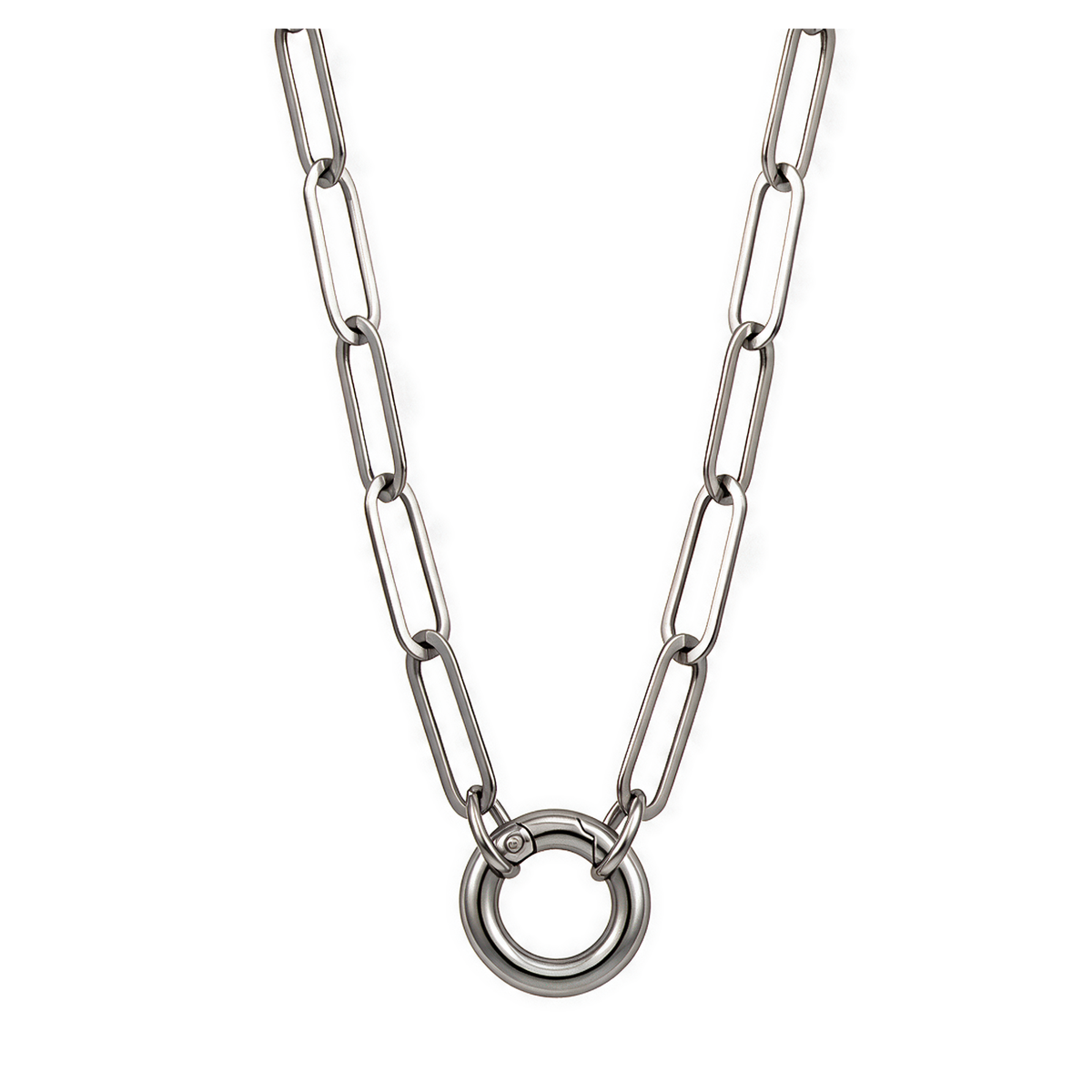 Carabiner Charm Necklace for Women Paperclip Chain Round Carabiner Holder Stainless Steel by Ginger Lyne - 12mm/Silver
