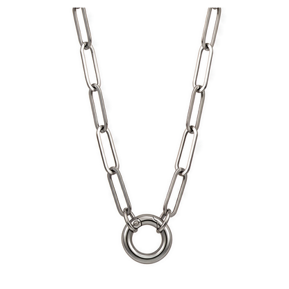 Carabiner Charm Necklace for Women Paperclip Chain Round Carabiner Holder Stainless Steel by Ginger Lyne - 12mm/Silver