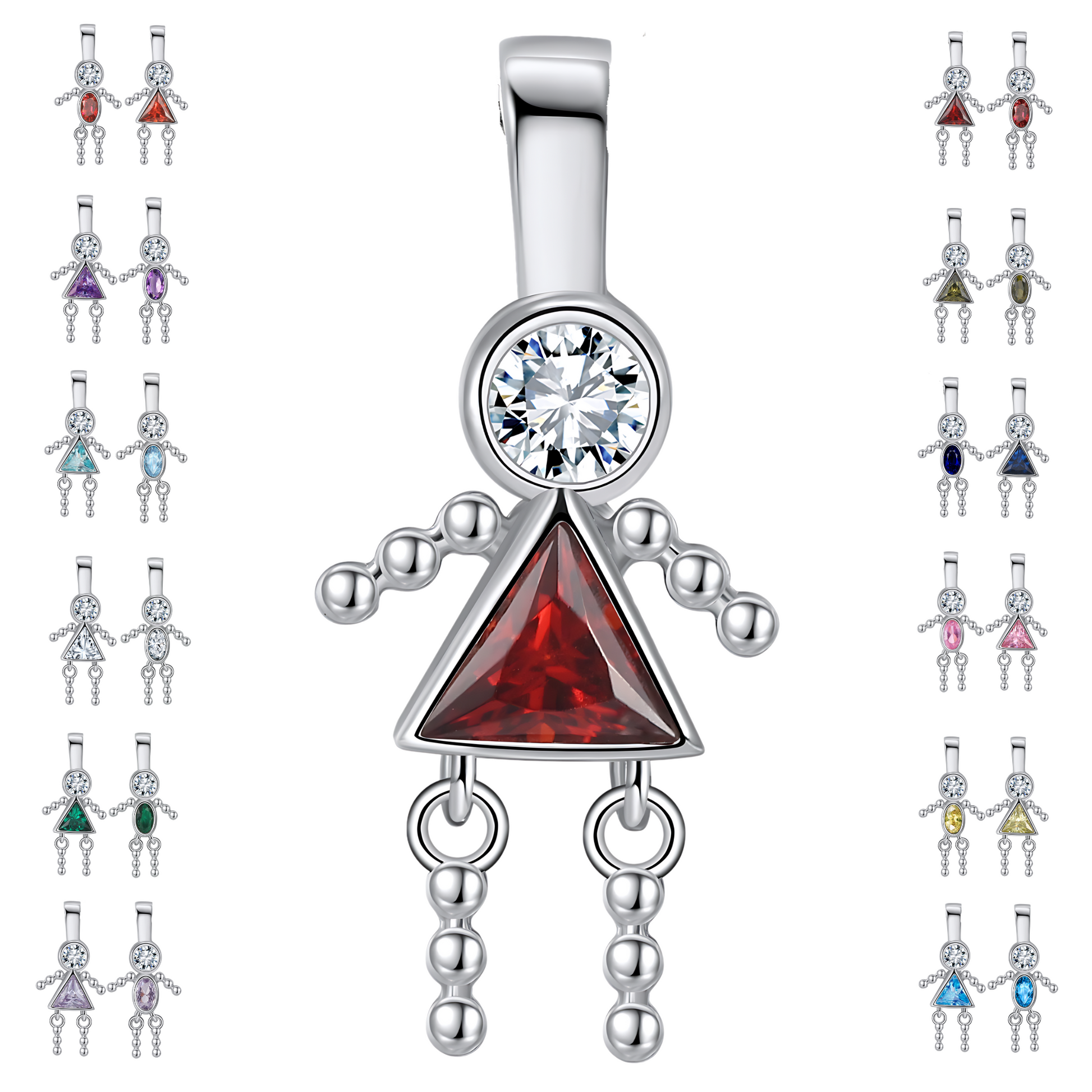 Baby Birthstone Pendant Charm by Ginger Lyne, Girl July Ruby Red Cubic Zirconia Sterling Silver - Girl July