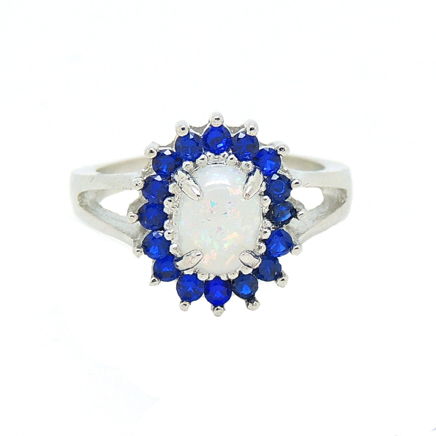 Reese Statement Engagement Ring Fire Opal Blue Cu Womens Ginger Lyne Collection - 9