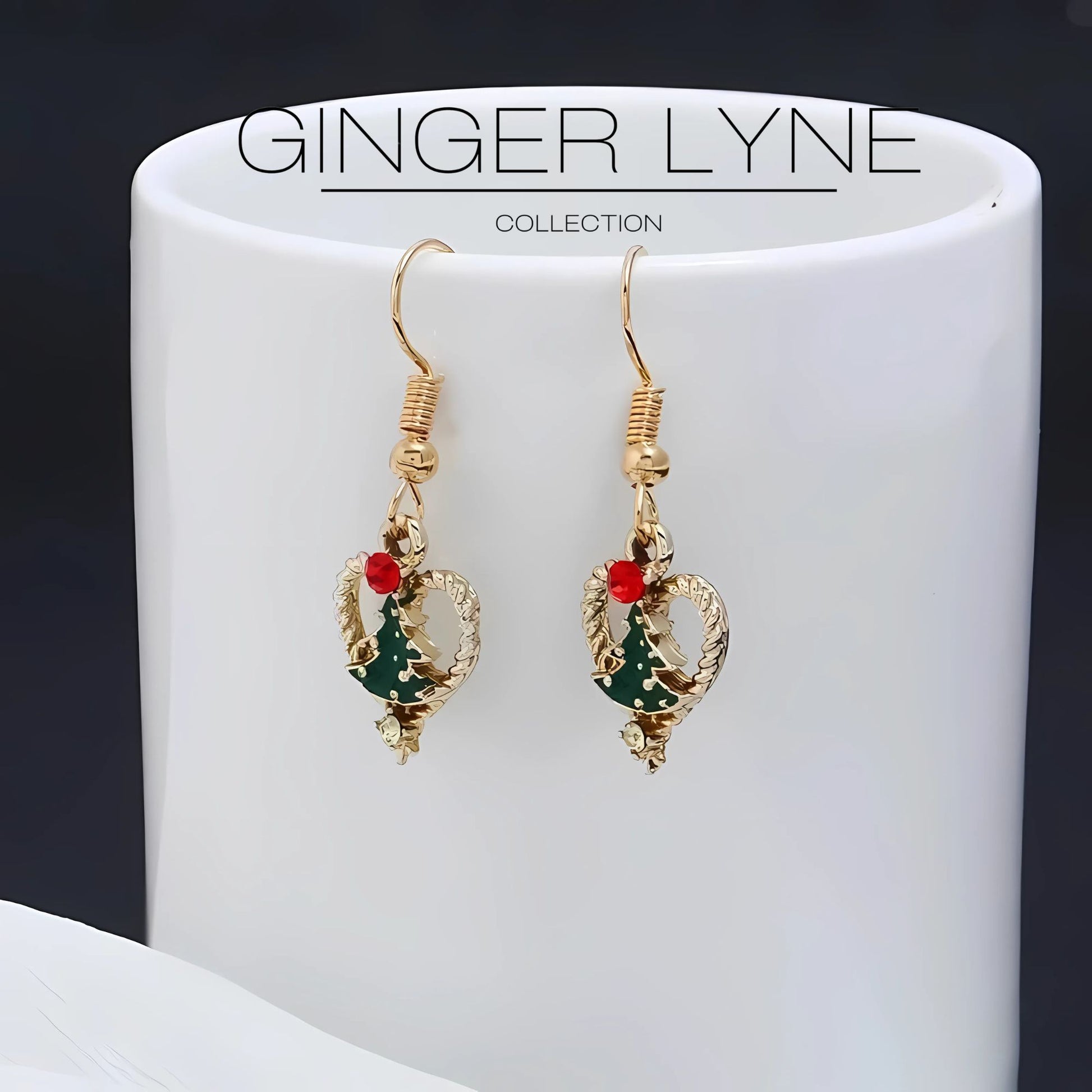 ChristmasTreeHeartHookEarringsWomensGreenEnamelGoldToneAlloyGingerLyneCollection_Green-2