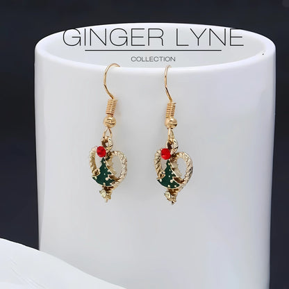 ChristmasTreeHeartHookEarringsWomensGreenEnamelGoldToneAlloyGingerLyneCollection_Green-2