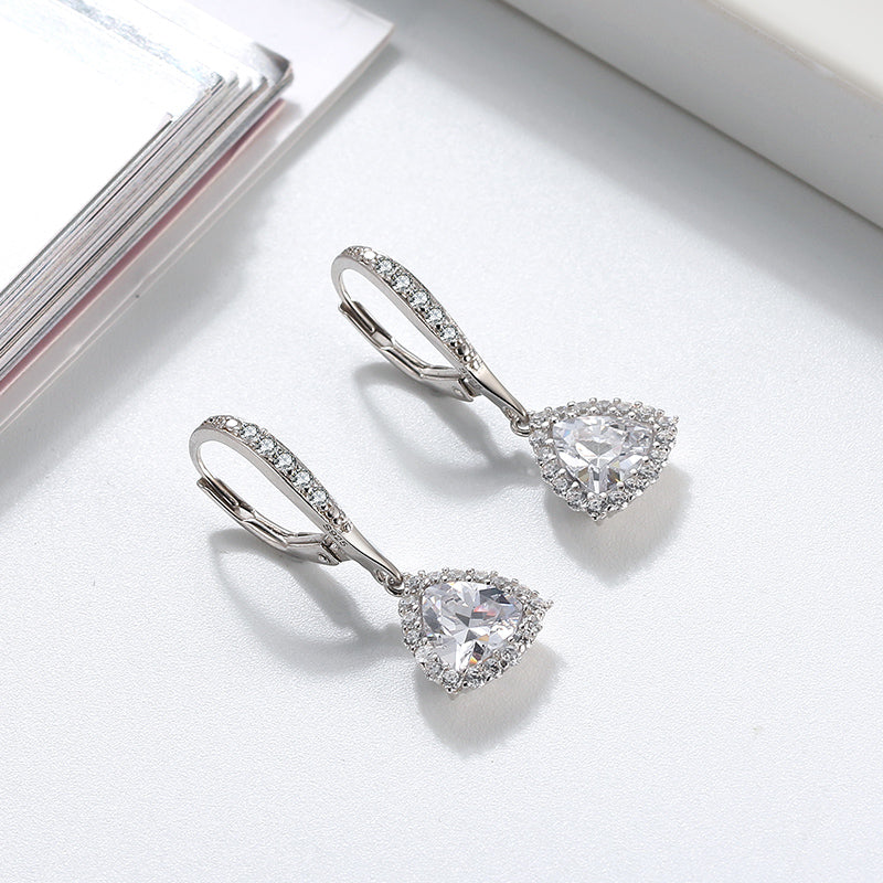Halo Earrings for Women Trillion Triangle Sterling Silver Cz Ginger Lyne Collection
