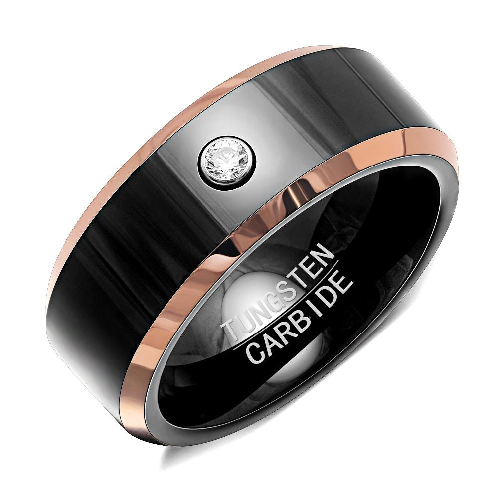 Tungsten Carbine Wedding Band Black Rose Ring Clear Cz Men Ginger Lyne Collection