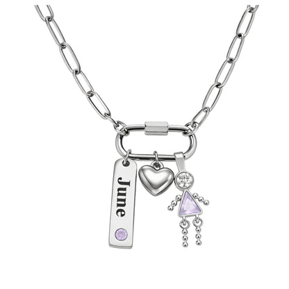 CarabinerFamilyBirthstoneNecklaceforMomorGrandmabyGingerLyneStainlessSteelCZBirthdayCharms_Female-June-Silver-1