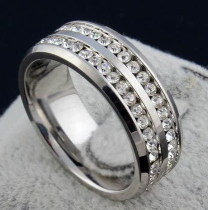 Two Row Wedding Band Ring Cz Eternity Men Women Ginger Lyne Collection