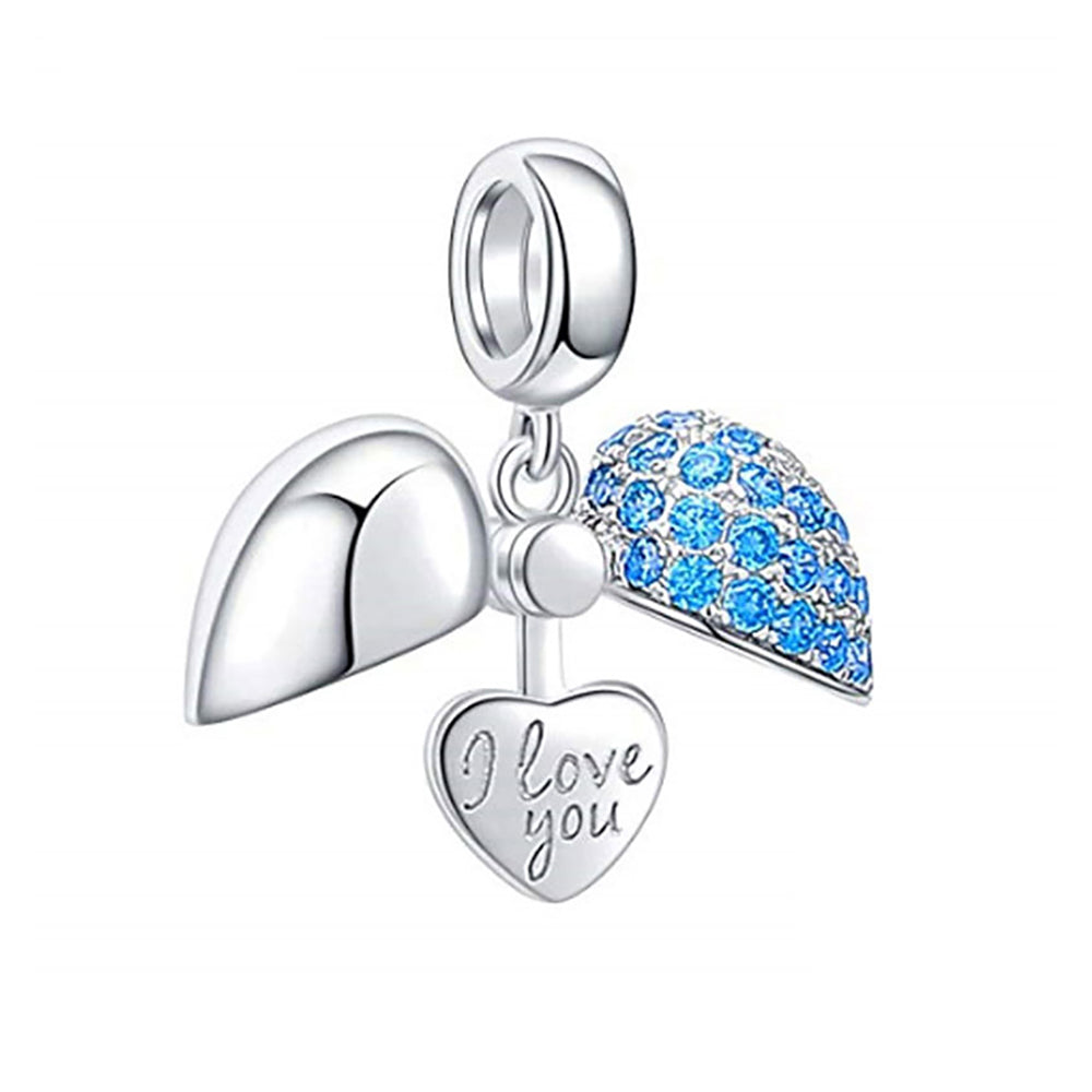 Heart Charm I Love You European Bead Sterling Silver Blue CZ Ginger Lyne Collection