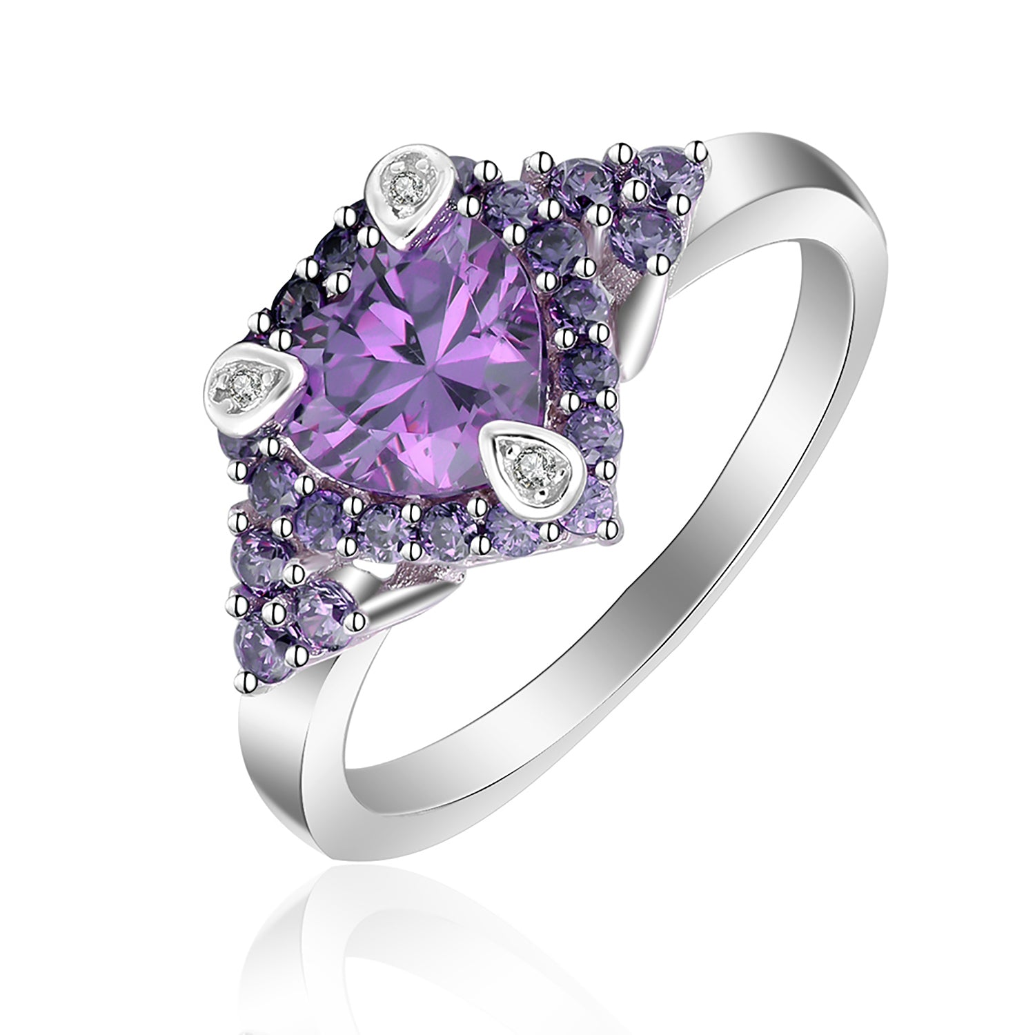 Ryiana Engagement Promise Ring Purple Heart Cz Silver Womens Ginger Lyne Collection - 8