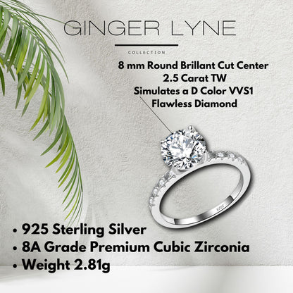 Round Engagement Ring for Women by Ginger Lyne 2 Ct Sterling Silver Wedding Rings