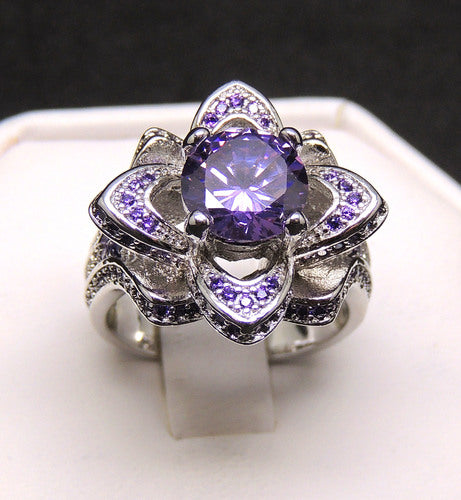 VioletStatementRingFlowerPurpleCzWgoldPlatedWomensGingerLyneCollection_Silver-2