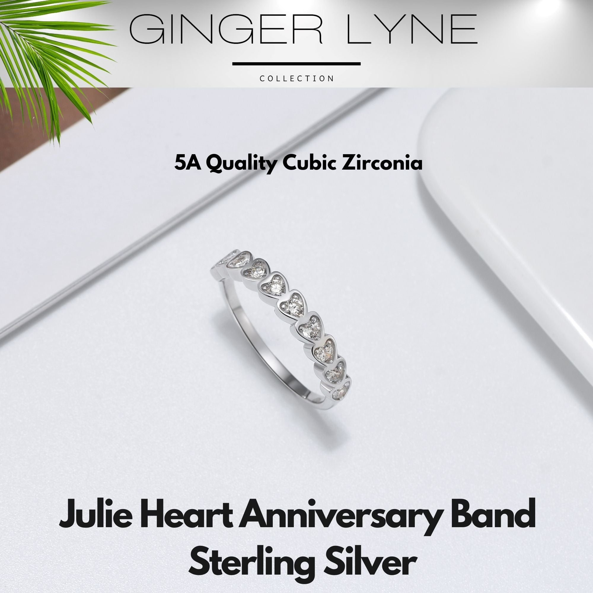 Sterling Silver Wedding Band for Women CZ Heart Anniversary Ring by Ginger Lyne Collection - 10