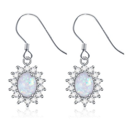 Fire Opal Hook Dangle Earrings for Women Cz Sterling Silver Ginger Lyne Collection - White