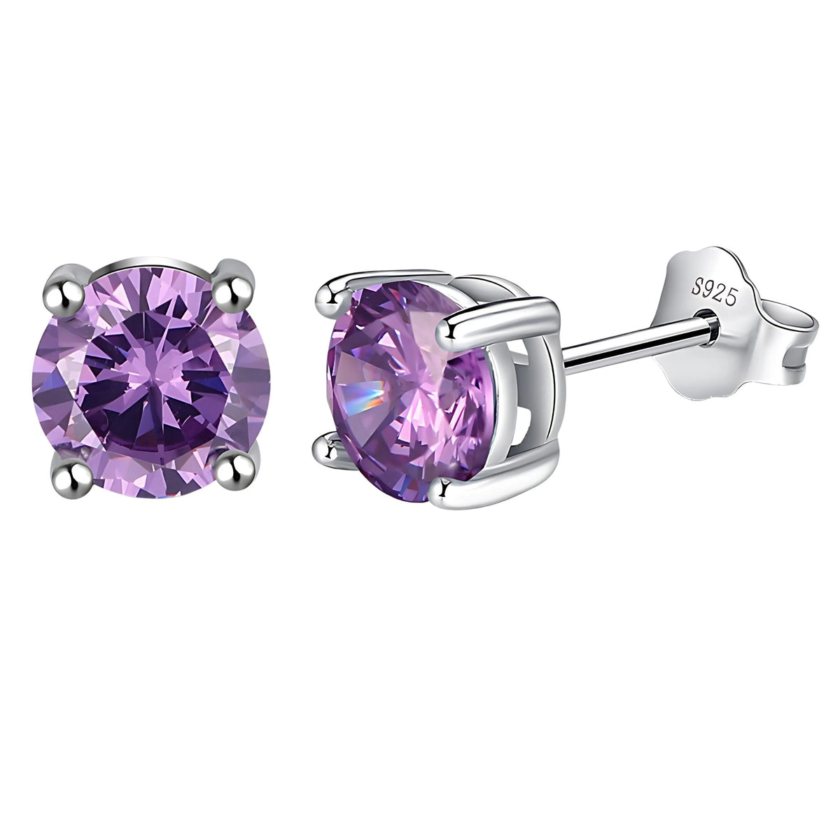 February Birthstone Stud Earrings for Women Purple Cubic Zirconia 6mm Sterling Silver Studs by Ginger Lyne - Purple