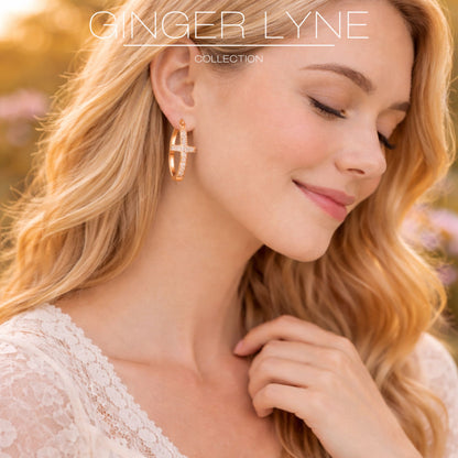 Cross Hoop Earrings for Women Cubic Zirconia Ginger Lyne Collection - Rose Tone-30mm