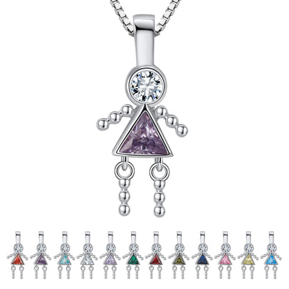 February Birthstone Necklace for Women, Simulated Amethyst Baby Girl Pendant for Mom, Sterling Silver 18 Inch Box Chain, Mothers Day Gift - Girl February