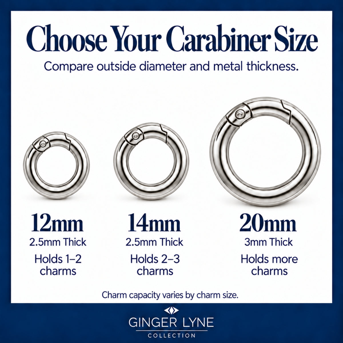 Carabiner Charm Necklace for Women Paperclip Chain Round Carabiner Holder Stainless Steel by Ginger Lyne - 20mm/Silver
