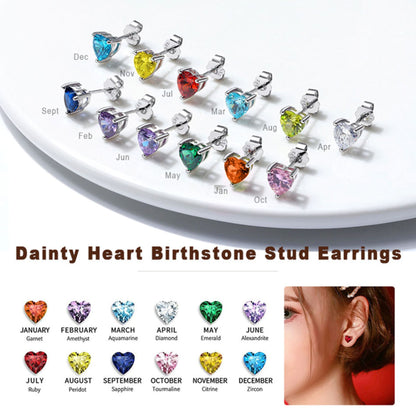 Birthstone Heart Earrings for Women by Ginger Lyne 6mm CZ Solitaire Stud Earrings Sterling Silver