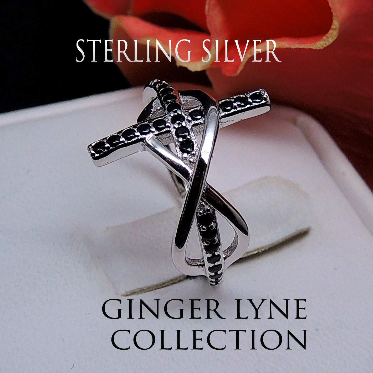 Cross Infinity Religion Ring Sterling Silver Black Cz Women Ginger Lyne Collection - 10
