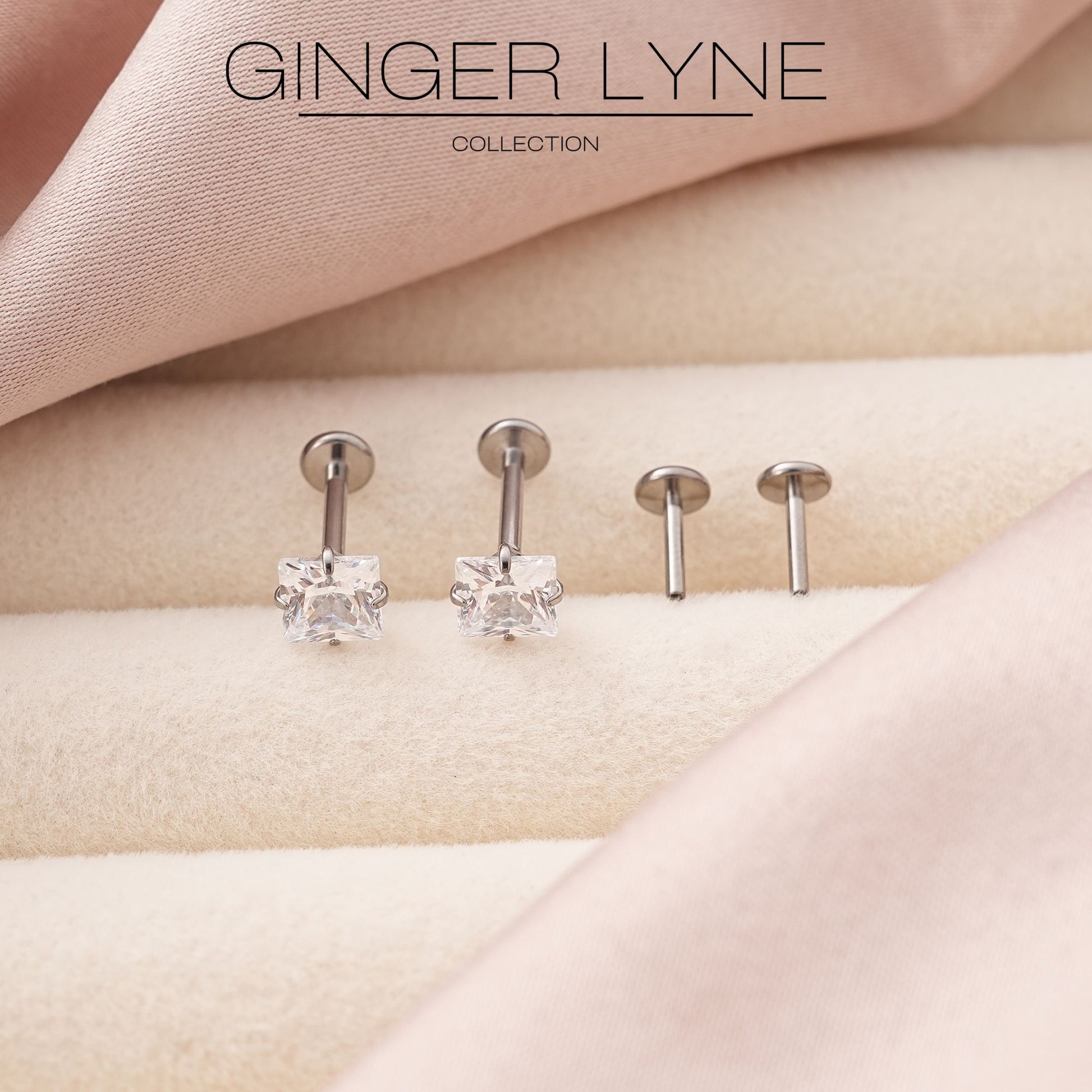 PrincessCutCZ5mmSolitaireFlatBackStudEarringsBodyPiercingsbyGingerLyne2SetsPost6mm8mmIncluded_Clear-3