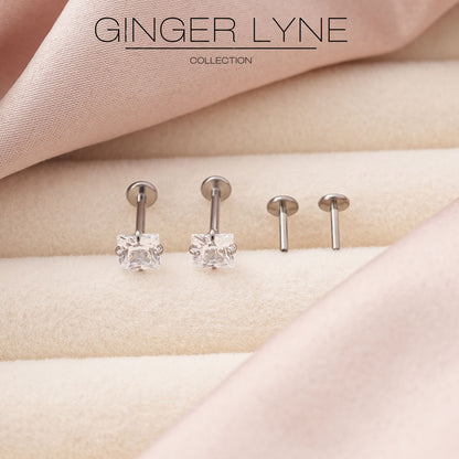 PrincessCutCZ5mmSolitaireFlatBackStudEarringsBodyPiercingsbyGingerLyne2SetsPost6mm8mmIncluded_Clear-3