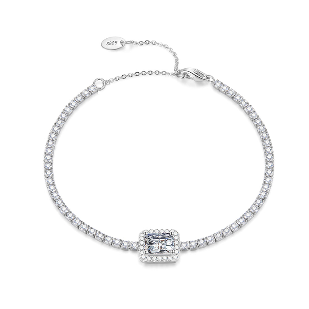 Halo Tennis Chain Bracelet for Women Adjustable Sterling Silver Pink CZ Ginger Lyne Collection - Clear