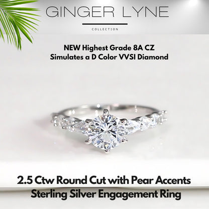 Round Engagement Ring for Women by Ginger Lyne 2.5 Ct Sterling Silver Wedding Rings