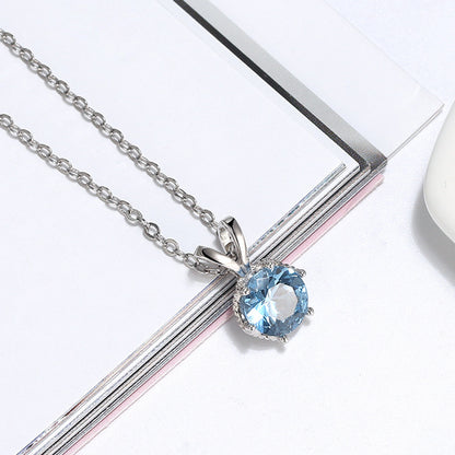 Round Pendant Necklace for Women Blue Cz Sterling Silver Women Ginger Lyne Collection