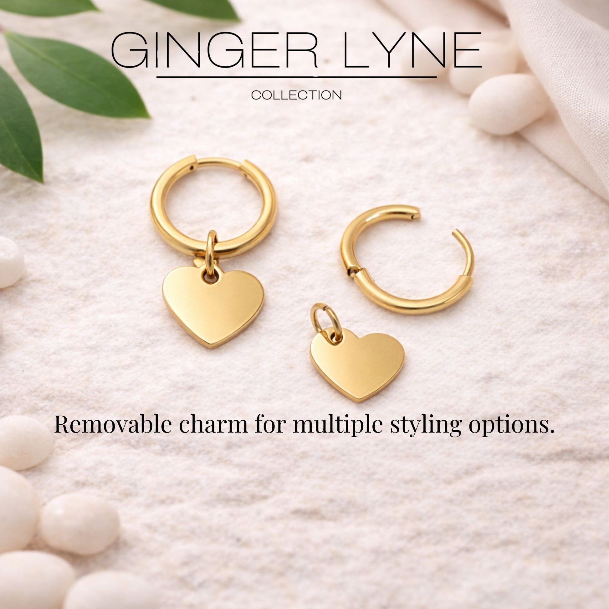 Thin Heart Charm Hoop Earrings by Ginger Lyne Stainless Steel for Lobe Cartilage Piercing Body Jewelry