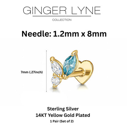 BlueMarquiseCZFlatBackEarringsforCartilageHelixTragusLobeGoldPlatedSterlingSilver1pairbyGingerLyne_Blue-5