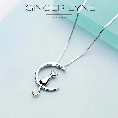 CatonMoonNecklaceforWomenKittyPendantandChain14ktWhiteGoldPlatedGingerLyneCollection_Silver-3