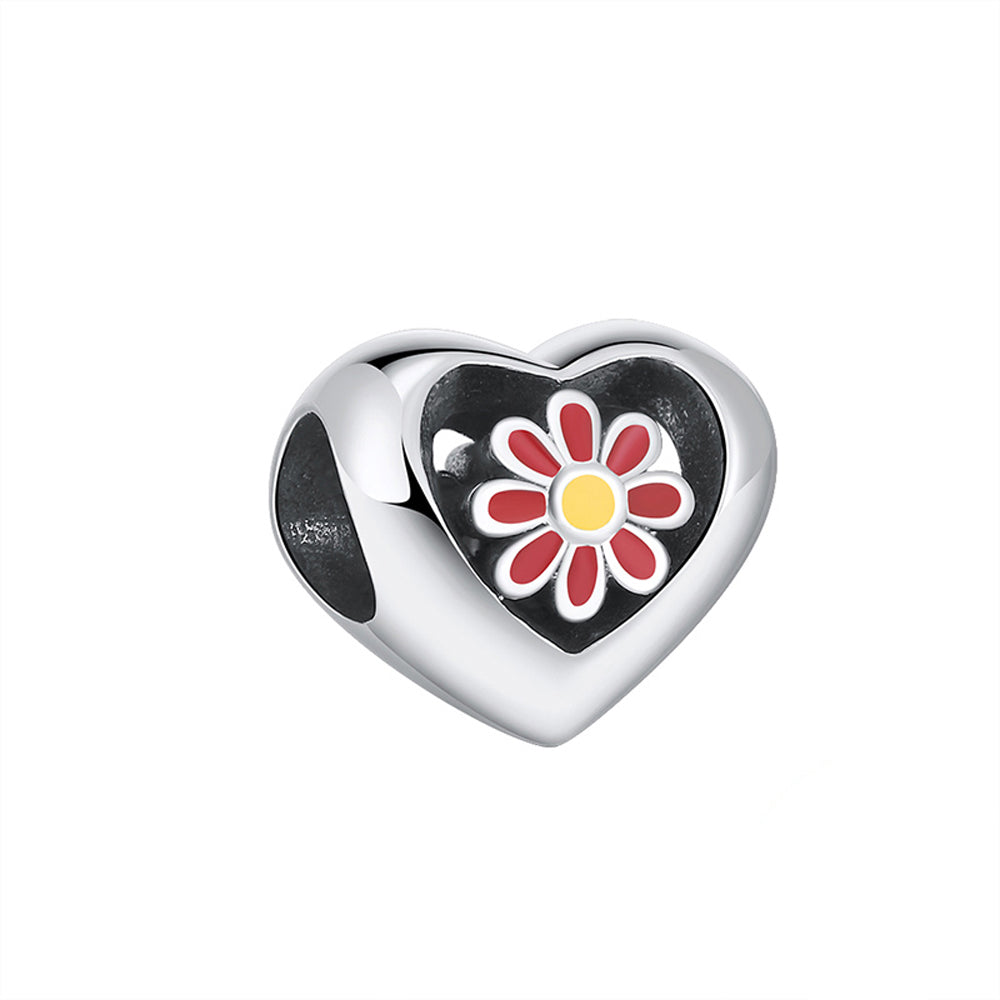 Heart Flower Charm European Bead Sterling Silver Ginger Lyne Collection