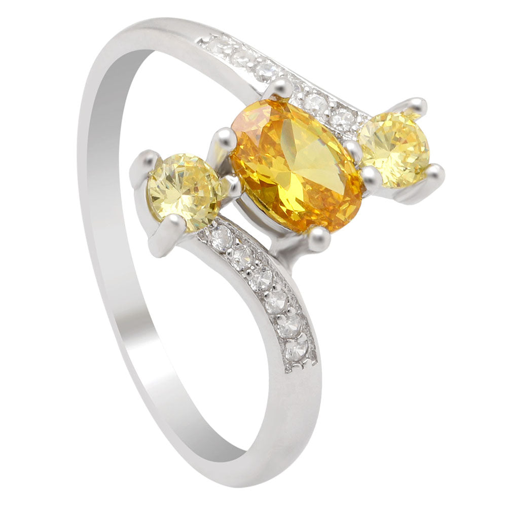 Birthstone Statement Ring 3 Stone Sterling Silver Cz Women Ginger Lyne Collection - Yellow,10