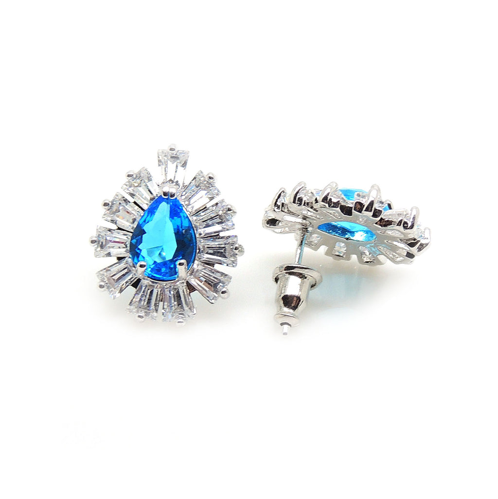 JC Pear Blue Baguette Cz Stud Earrings Women Ginger Lyne Collection