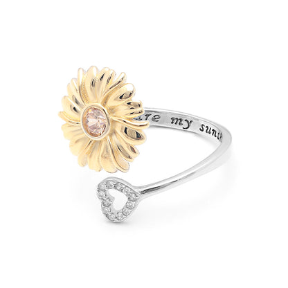 Sunflower Heart Ring Womens Cubic Zirconia Sterling Silver Ginger Lyne Collection