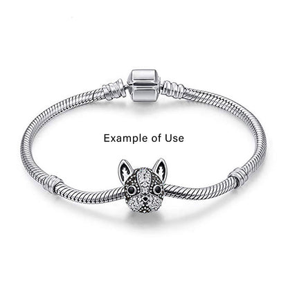 Boston Terrier Frenchie Dog Charm European Bead CZ Sterling Silver Ginger Lyne Collection - Black