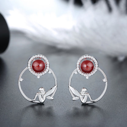 Fairy Sterling Silver Red Garnet Cz Stud Earrings Girl Ginger Lyne Collection