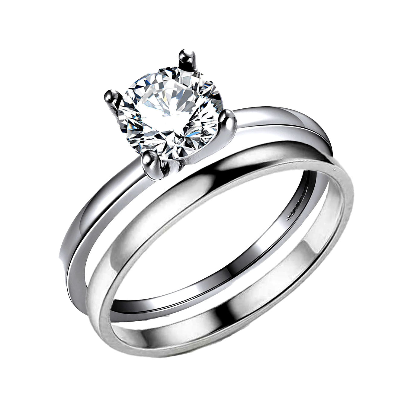 Envy Wedding Ring Set by Ginger Lyne Sterling Silver Engagement Ring and Band for Women