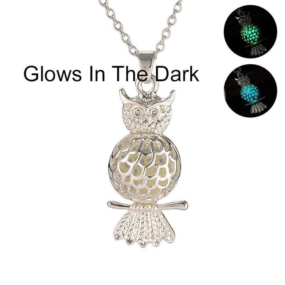 Owl Glow in Dark Necklace Silver Plated Women Ginger Lyne Collection - Blue - Blue