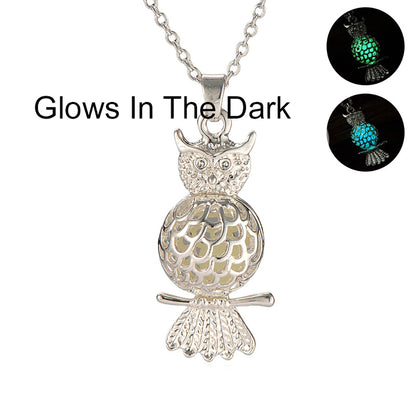 Owl Glow in Dark Necklace Silver Plated Women Ginger Lyne Collection - Blue - Blue