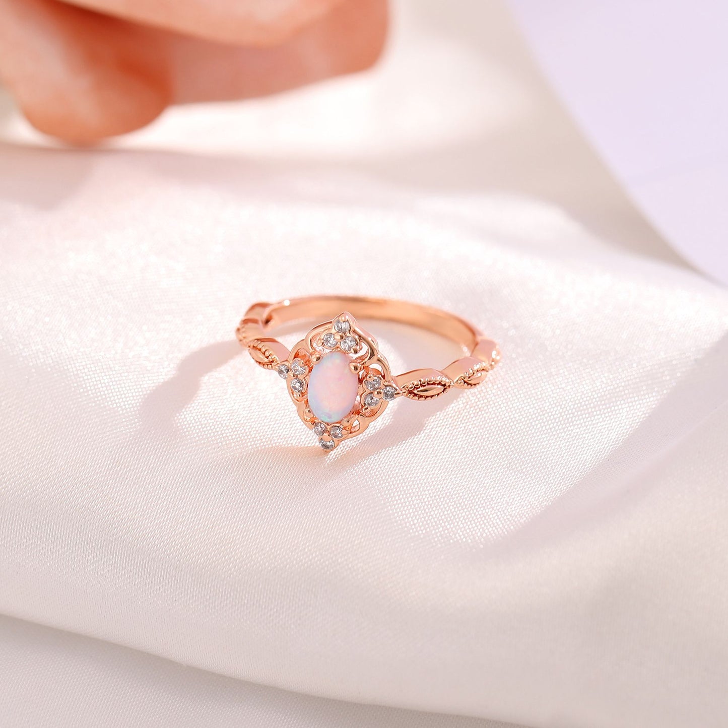 Aurelia Opal Ring for Women by Ginger Lyne Sterling Silver Oval Gemstone Cubic Zirconia